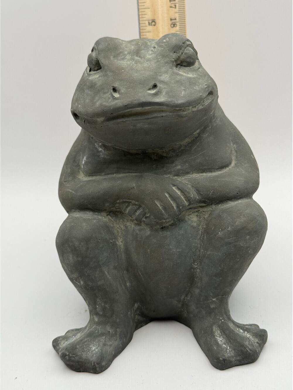 Vintage Heavy Taiwan ROC Concrete Frog Garden Statue Figurine 7" Outdoor Decor
